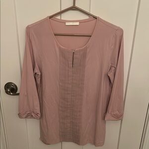 Boss Pink Top with Front Pleats, Three-Quarter Sleeves and Scoop Neck, size L
